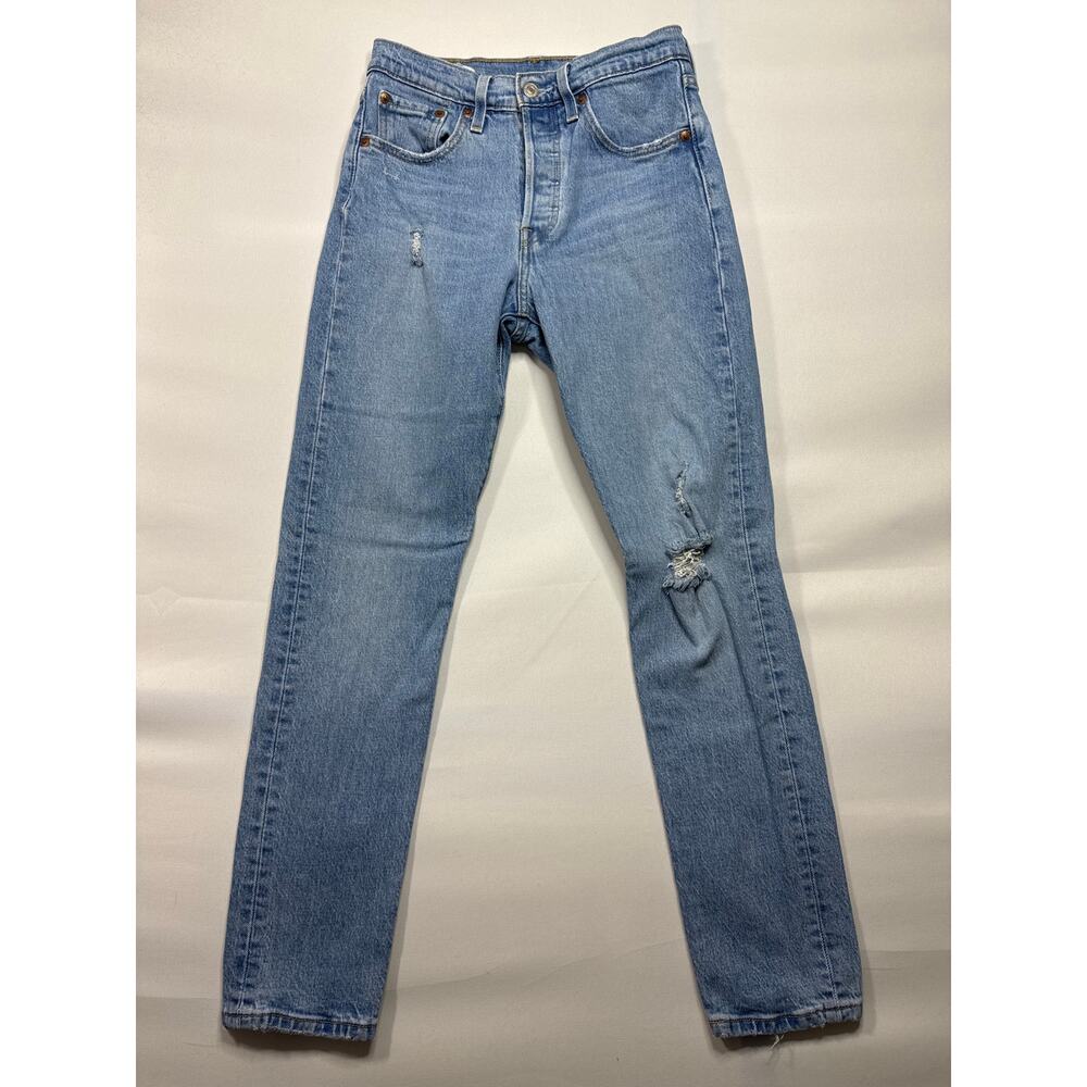 Levi's 501S Women's Button Fly Skinny Blue Denim Jeans - Size 25x28 (25x27.5)
